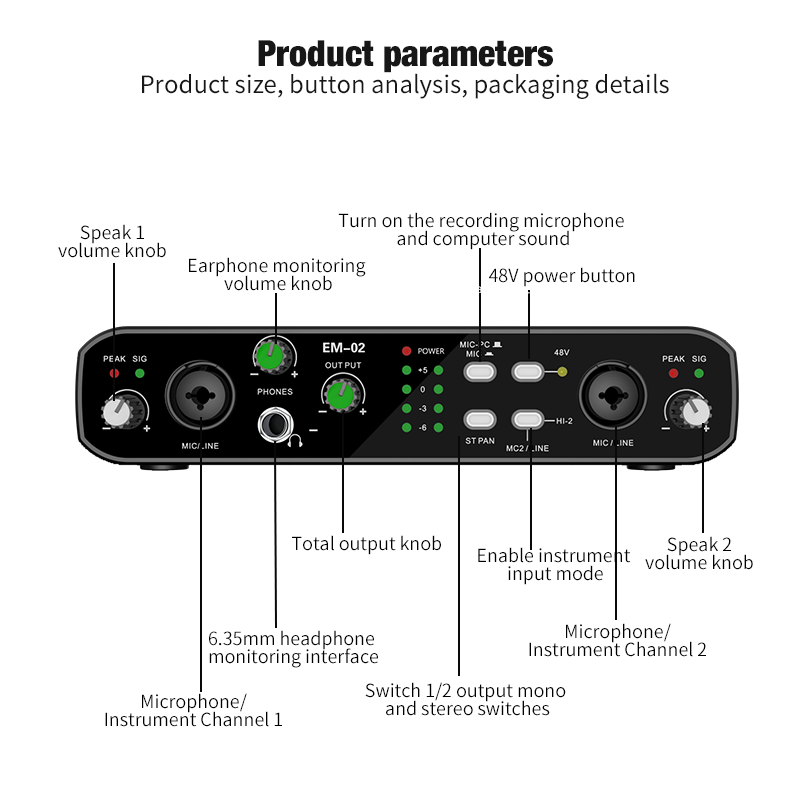 Audio Music Interface - واجهة الصوت مع ميكروفون 48 فولت